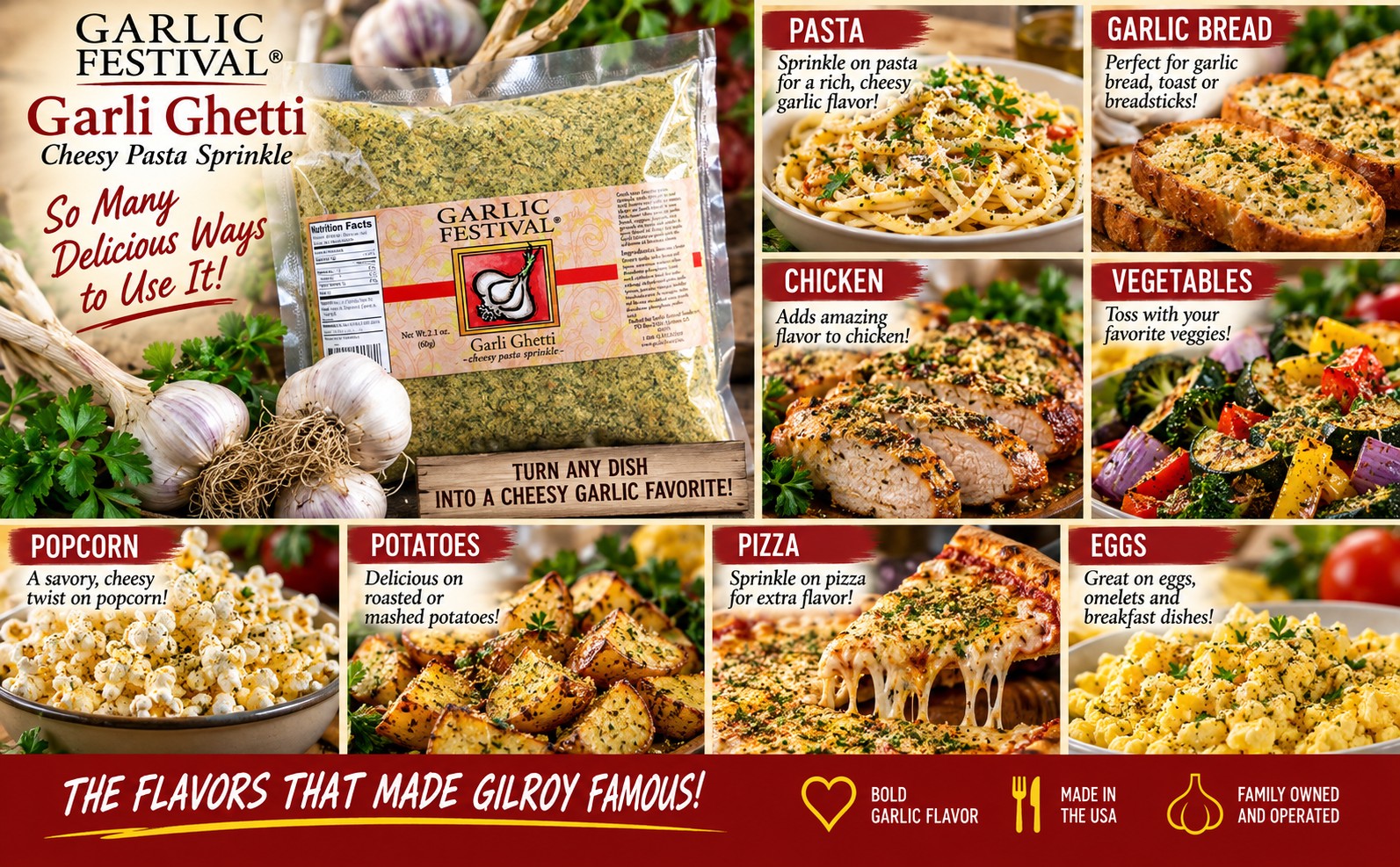 Garli Ghetti Cheesy Garlic Sprinkle Resealable Flat Pack